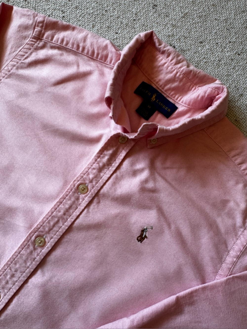 Ralph Lauren Boys Size 14 Pink Oxford Button Down Shirt Cotton Pony Logo
